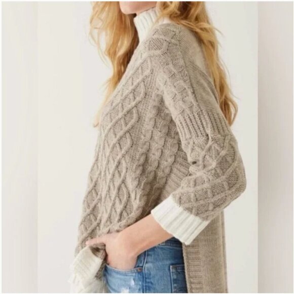 Mersea The Libson Traveler Sweater Knit Top Blouse Mock Neck Brown Tan Cream OS - Picture 3 of 10